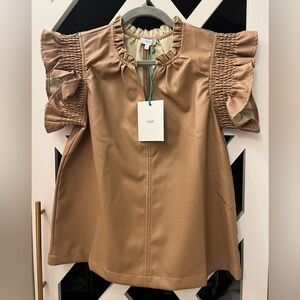 Camel brown faux leather top with gather details